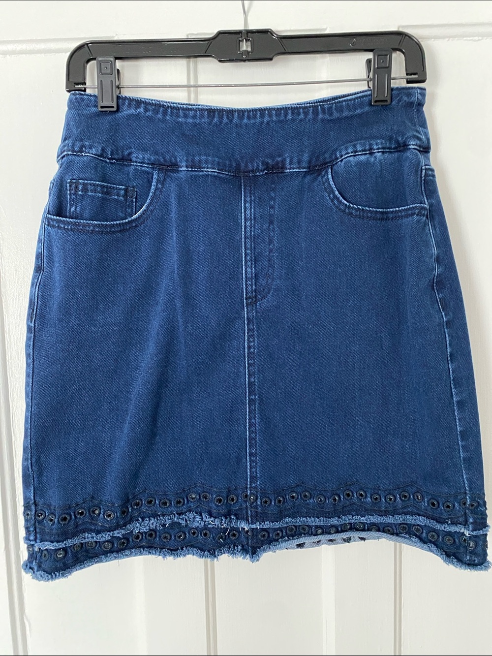 Ethyl Denim Eyelet Trim Skirt